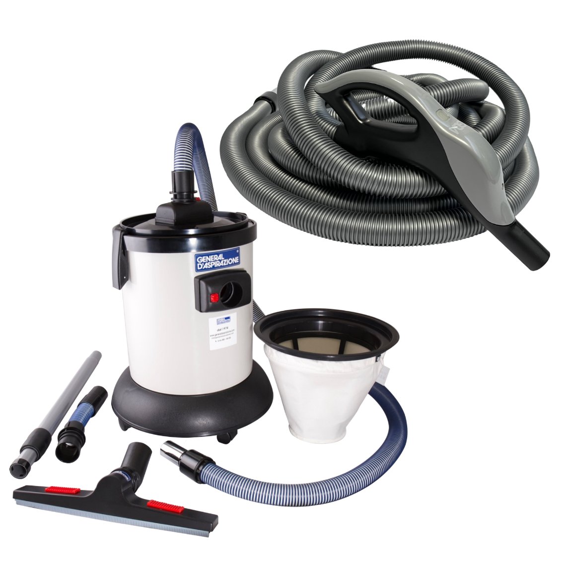 Liquid and ash vacuum kit with 7m hose